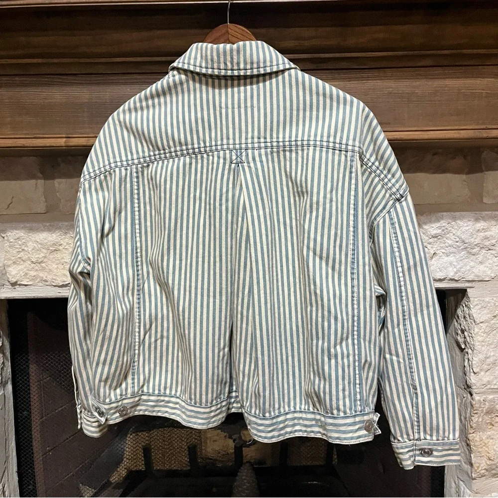 Free People We The Free Opal Swing Railroad Striped Denim Jacket Oversized Small - Picture 6 of 8